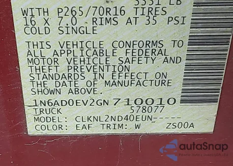 2016 Nissan Frontier Pro-4X/S/Sl/Sv z USA, uszkodzony, nr VIN 1N6AD0EV2GN710010